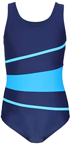 Aquarti Mädchen Badeanzug mit Ringerrücken – Sport Badeanzug Mädchen, Chlorresistent, Farbe: 026A Dunkelblau/Türkis/Himmelblau, Größe: 152