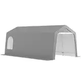 Outsunny Garagenzelt, wasserdicht Zeltgarage mit Türen, Fenster, Anti-Staub-Fahrradabdeckung, Gerätehaus, Gerätezelt Schuppen für Außenbereich, Terrasse, Garten, ca. 300 x 600 x 250 cm, Hellgrau