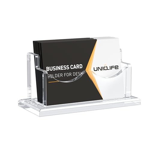 Uniclife Acryl-Visitenkartenhalter für den Schreibtisch, 1 Schlitz, transparent, horizontal, Visitenkartenständer für Männer und Frauen, Desktop-Namenskarten-Organizer, Kartenständer für Büro