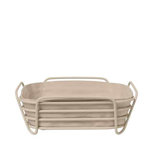 Brotkorb - DELARA - groß | Farbe Nomad | Moderner Brotkorb mit Baumwolleinsatz | Ideal für Brötchen & Gebäck | Stilvolles Design in Beige | waschbar | 26 x 26 x 9 cm