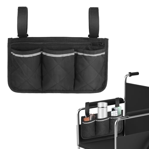 Rollstuhl Tasche Rollstuhltasche für Armlehne Rollstuhlaufbewahrungstasche mit 3 Fächern und Reflektierenden Armlehnentasche für Walker Mobility Scooter