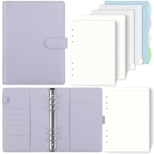 SKYDYE A5 Ringbuch Nachfüllbar, 135 Blätter Nachfüllpapier, Notizbuch Mit Bindertaschen, Binder Für Schulnotizen Und Reisetagebücher (Hellviolett)