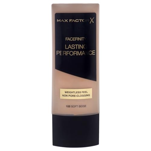 Max Factor Lasting Performance Foundation Soft Beige 105 – Langanhaltendes Flüssig Make-up – Für die perfekte, schwerelose Grundierung – 1 x 35 ml (1er Pack)