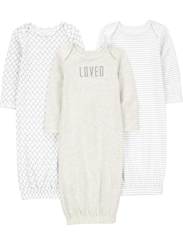Simple Joys by Carter's Baby Mädchen 3-Pack Neutral Cotton Sleeper Gown Infant-and-Toddler-Nightgowns, Grau/Weiß, 0 Monate (3er Pack)