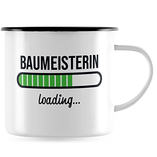 JUNIWORDS Emaille-Tasse, Baumeisterin loading, Schwarzer Tassenrand (6188333)