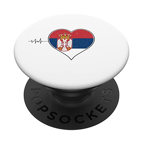 Serbischer Herzschlag Flagge + Wappen und Schriftzug PopSockets mit austauschbarem PopGrip