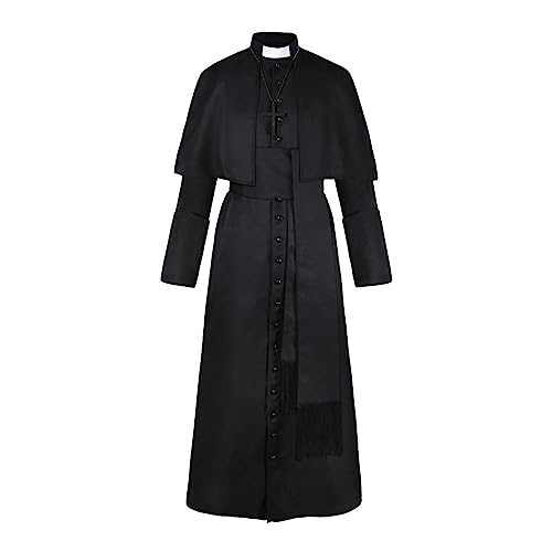 Gothden Tunika-Kostüm, mittelalterlicher Mönch, Priester, Renaissance, Cosplay, komplettes Set, Halloween, Cosplay, für Erwachsene, Herren, Schwarz , S