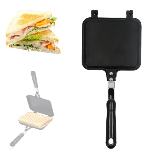 Doppelseitige Bratpfanne Quadratisch Antihaft Frühstücks Bratpfanne Sandwich Brot Toast Backen Pfannkuchen Pfanne Wendepfanne Breakfast Sandwich Maker mit Hitzebeständigem Griff