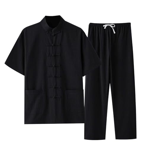 YOSUWOAI Kampfkunst Anzug Herren Kung Fu und Tai Chi Uniform Traditionelle Chinesisch Kostüm für Meditation und Qigong 2 Teiler Langarm Baumwolle Leinen Hemd und Hose Weich Freizeitanzug