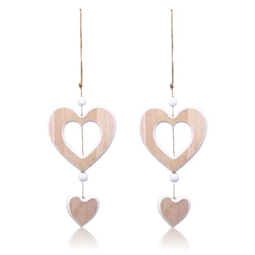 2Stück Fensterdeko Hängend Holz Dekoherz Fensterdeko Dekoanhänger,Herz Deko Holz Anhänger Hängende,Deko Herzen zum Aufhängen,Holzherzen Hängedeko Fenster Deko Hängen für Hochzeit/Wohnzimmer Dekohänger