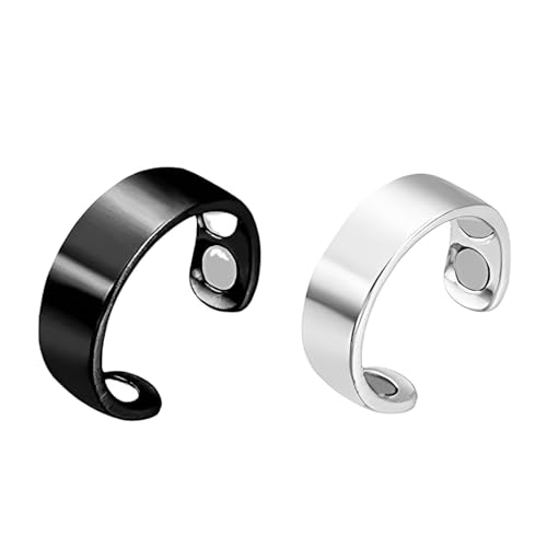 PRAOFRT 2 Stücke Ringe frauen Magnetringe damen,Lymphdrainage Magnetring Damen Herren,Frauen Finger Kupfer 4 Ultrastarke Magnete Verstellbar（Schwarz+Silber）