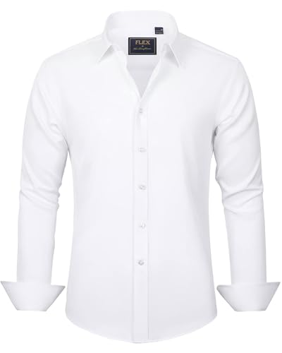 J.VER Herren Hemd Unifarben Stretch Langarm Männer Hemden Regular Fit Herrenhemden Freizeithemden Bügelleichtes Businesshemd Anzug Hemd,Weiß,XXL