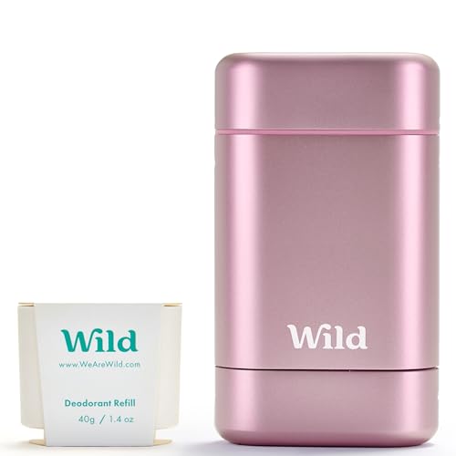 Wild - Natürliches Nachfüllbares Deodorant-Starter-Set mit pinkfarbenem Case und nach Fresh Cotton & Sea Salt duftende Nachfüllpackung (40g) - Aluminiumfrei - Lang anhaltender Schutz - Vegan