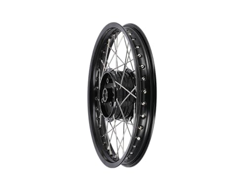 Speichenrad 1,6 x 16" Alufelge, Schwarz eloxiert, Radnabe schwarz Edelstahlspeichen - für Simson S50, S51, KR51 Schwalbe, SR4