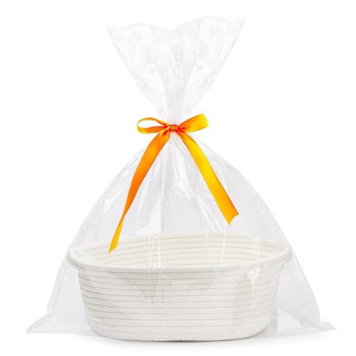 Geschenkkorb Leer, Geflochten Korb für Geschenke mit Geschenktüten und Bändern, Präsentkorb Leer für Babyparty, Geburtstag, Hochzeit, Ostern, Erntedank, Weihnachten (Weiß)