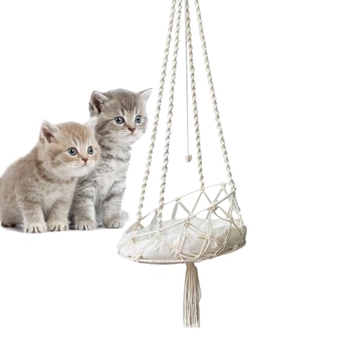 Hängematte für Hauskatzen, Katzenschaukelbett,Boho Makramee Katzenschaukel Hängematte | Katzenschlafbett mit Haken und abnehmbarem Kissen für Garten, Terrasse, Balkon, Wohnzimmer