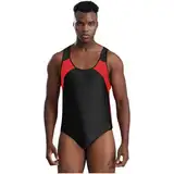 Agoky Herren Sportbody Ärmellos Gymnastikanzug Turnanzug Leotard Wrestling Body Unterwäsche Kurz Overall Farbblock Unterhemd und Slip Schwarz XL