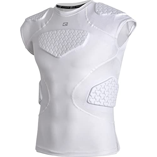 COOLOMG Kinder Gepolstertes Kompressionsshirt Jugend Football Protektorenshirt für Sport Football Basketball Baseball Fussball Rippenschutz Brustschutz Schulterschutz Weiß M
