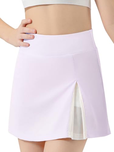 GroYolan Mädchen Tennisrock Hohe Taille Sportrock Golf Skorts Atmungsaktiver Mesh Hosenrock Mädchen A-Linien Golfrock mit Innenhose