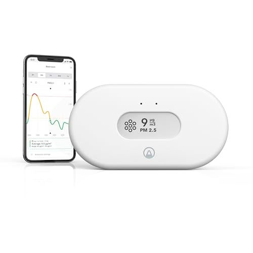 Airthings View Pollution 2980 - Luftverschmutzungs-Messgerät zur Überwachung von Feinstaub (PM2.5), Temperatur und Luftfeuchtigkeit mit WLAN-Anschluss, App, Calm Tech Display