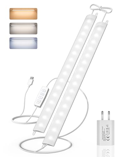Goodea Ultra Dünne Unterbauleuchte Küche LED Dimmbar, 2x30cm 400lm Lichtleiste mit Schalter, 3 Farbtemperatur LED Leiste Schrankleuchten für Küche, Keller, Abstellräume