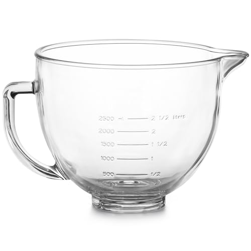 Skelang Rührschüssel aus Glas, 4,7 l, Rührschüssel mit Griff und Ausgießer, Multifunktions-Backmaschine Zubehör für Standmixer mit neigbarem Kopf