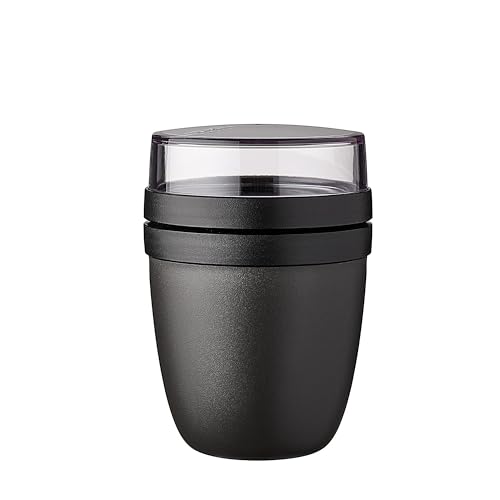 Mepal Müslibecher to go, praktischer Joghurtbecher to go - Unterteilung für Joghurt & Müsli - Geeignet für Gefrierschrank, Mikrowelle & Spülmaschine - 500 ml + 200 ml - Nordic Black