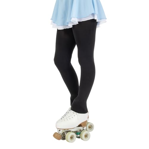 CALZITALY Mädchen-Eiskunstlauf-Strumpfhose, fußlose Strumpfhose, Eislauf-Leggings, blickdichte Leggings, 80 DEN, hergestellt in Italien (Schwarz, 12-14 Jahre)