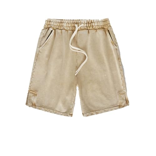 Herren Funktionswäsche Shorts Wash Split 350G Heavy Quarter Kurze Hose(Khaki,L)