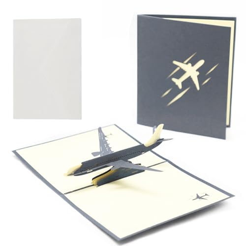 Mmgoqqt Pop-Up Karte Flugzeug Geburtstagskarten, 3D Gutscheinkarte für Flug, Reise Geschenk, Geburtstagskarte als Reisegutschein, Geldgeschenk für Reisekasse oder Urlaubsgeld