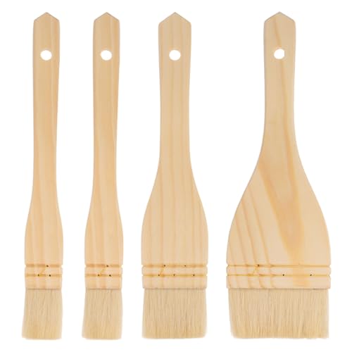 uxcell 4 Stück 3 Größen Flachhechtpinsel, Künstlerpinsel, Malpinsel, Schafhaarbürsten-Set für Aquarell, Keramikmalerei