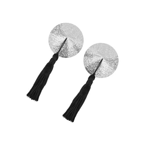 EIS, Brustschmuck, Runde Pailletten-Pasties, mit Quasten, Silber-schwarz, selbstklebend