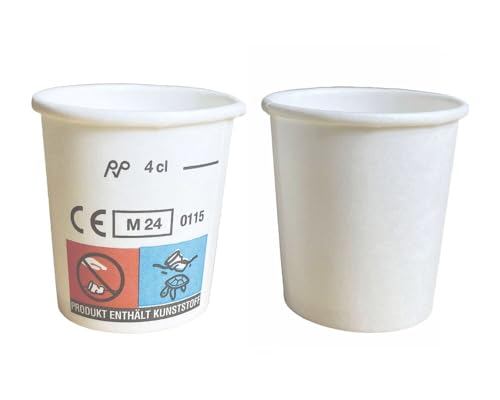 VEPATIM 120 Schnapsbecher Shotbecher Stamperl Pappbecher weiß mit Eichstrich 4cl 40ml