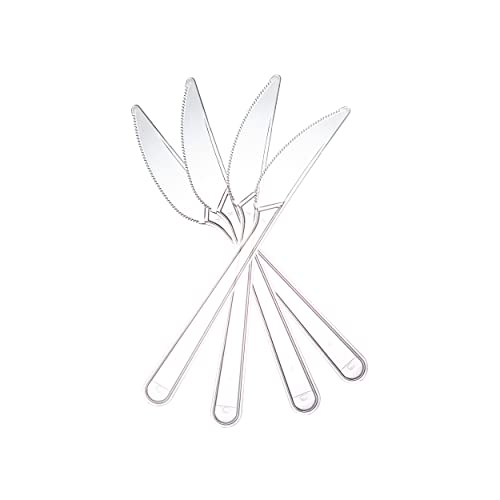 Commerline Plastikmesser 100 Stück | Plastikbesteck | Mehrweg & Robust Party Besteck | Plastik Messer Wiederverwendbar Messer | Spülmaschinenbeständig gemäß