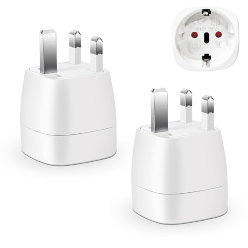 2 Pack Reiseadapter UK Adapter England Deutschland Stecker, Travel Adapter UK, Reisestecker Typ G Steckdose, Steckdosenadapter England für EU zu England/Schottland/Irland/Dubai/Maldives