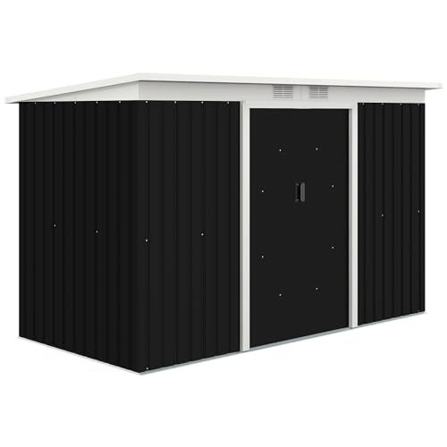 Outsunny Metall Gerätehaus 6,3m³ 280x130x172cm Geräteschuppen mit Pultdach Schiebetür wetterfest Gartenhaus Outdoor Garten Schuppen Schrank für Hinterhof Außenbereich Anthrazit, Dunkelgrau