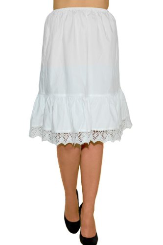Dirndl Unterrock aus Baumwolle mit Häkelspitze weiß Verschiedene Längen, Gr. S-L, Länge 60cm, Small