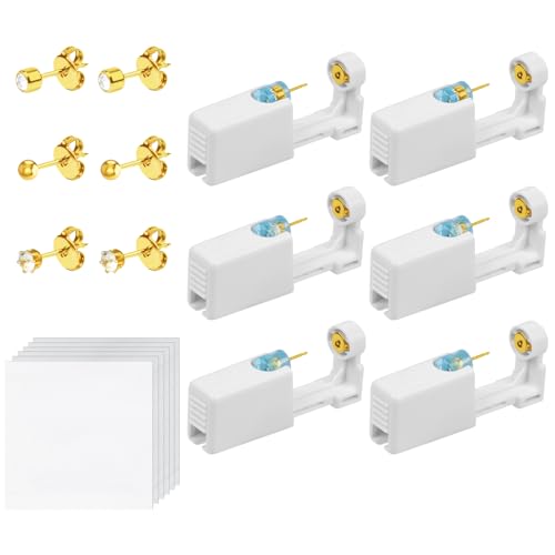 Aucuu 6 Stück Ohrlochstechpistole, Ohrloch Stecher, Steril-Steril Sicherheits Ohrlochpistole, Piercing Pistole mit Ohrstecker, Schmerzfreies Selbst-Piercing-Werkzeug