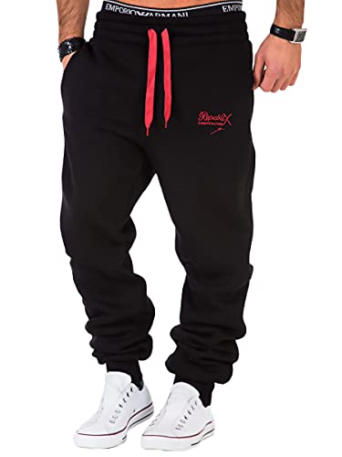 REPUBLIX Herren Sporthose Jogger Jogginghose Sweatpants Trainingshose R-0052 Schwarz/Rot L