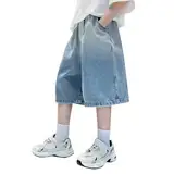 Generisch Jungen Hose,Denim-Vintage Jeanshosen Straight Leg Denimhose mit Elastische Jogginghose Jungen 158 Baggy Jeans Jungs Schwarz Baggy Hose Arbeitsshorts Sport mit Taschen Cargoshorts