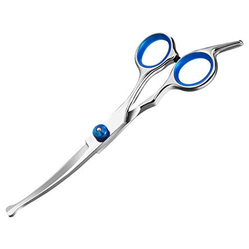 Jostift Hunde Scheren, Fellschere für Hunde und Katzen, Gebogene Schere Hundeschere Set Profi Runder Grooming Schere, Katzenpflege-Schere, Hundepflege-Schere für Katze und Anderen Haustieren, Blau