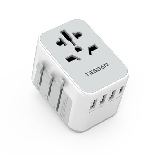 TESSAN Reiseadapter Weltweit, Universal Reisestecker mit 3 USB A und 1 USB C, Internationaler Steckdosenadapter, Universaladapter für England USA Japan Thailand Australien, Travel Adapter
