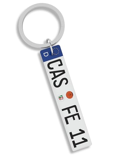 Meinearmbänder Personalisierter Nummernschild-Schlüsselanhänger – beidseitige Gravur mit Auto- oder Motorrad Kennzeichen – Geschenk für Männer, Autofans & Biker – optional mit Geschenkbox (Silber)