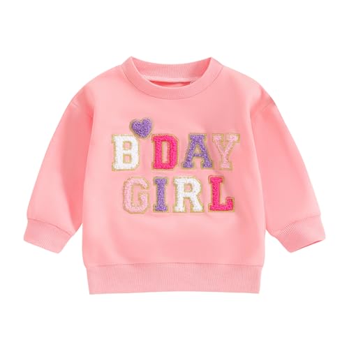 MAHUAOYIXI Mädchen Jungen Geburtstag Outfits Langarm Tops T-Shirt Kinder Mädchen Jungen Sweatshirt Rundhals Stickerei Buchstaben Pullover Kleinkind Baby Geburtstag Kleidung, rose, 4-5 Years