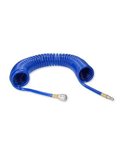 BRILLIANT TOOLS Spiralschlauch Druckluft BT160035 Ø 10mm I 10m langer, elastischer PU-Druckluftschlauch mit Schnellkupplungen I Schlauchenden mit Knickschutz