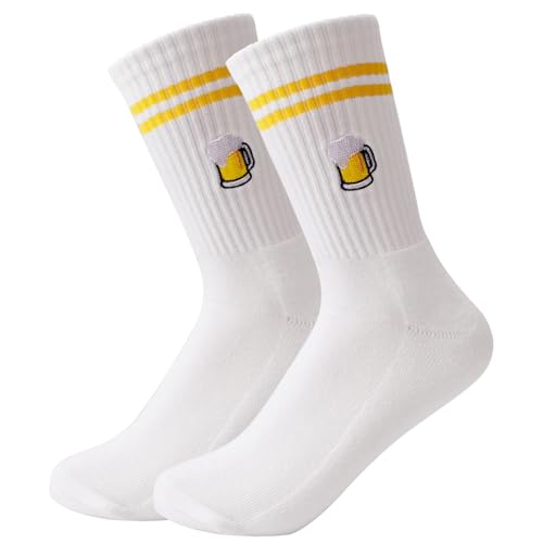 YANSYUN Bier Socken Bestickte Biersocken Atmungsaktive Sportsocken Tennissocken 36-42 Baumwollsocken Lustige Socken Geschenke für Bier Lese Camping Schlafen Angeln Lade Geschenke für Männer Frauen