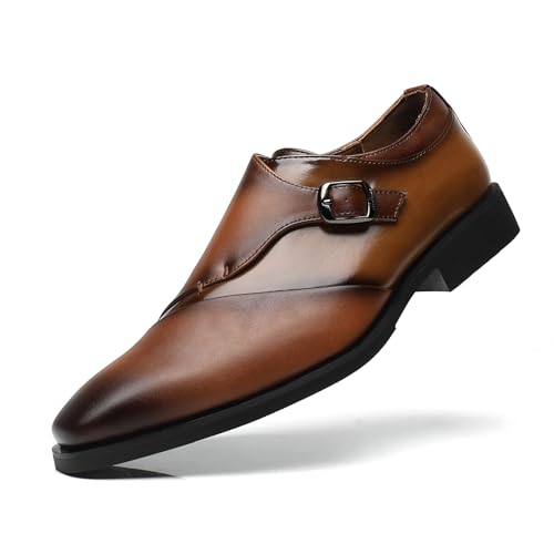SANNAX Herren Single Strap Monkstrap Schuhe Plain Toe Anzugschuhe Business Lederschuhe Modern Freizeitschuhe Formale Hochzeit Schuhe