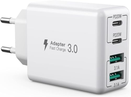 SCCVEE USB C Ladegerät, 40W 4-Port USB C Ladegerät Block, Schnellladeblock Dual Port PD+QC Wandstecker Multiport Typ C für iPhone 16/15/14/13/12/11/Pro Max/XS/XR/8/7/Samsung/Tablet