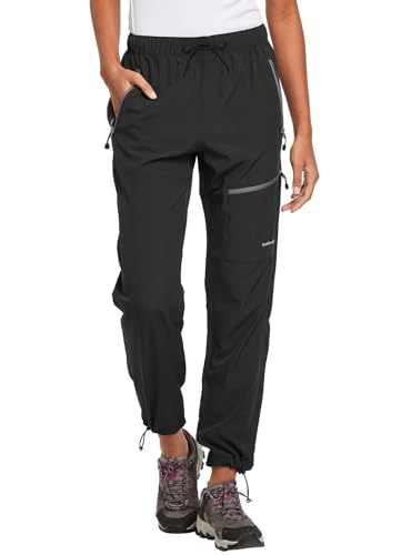 baleaf Damen Outdoorhose Wanderhose Wasserdicht Schnelltrocknend Leicht Trekkinghose Capris UV Schutz UPF 50 Funktionshose mit Reißverschlusstasche Regular Version Schwarz XL
