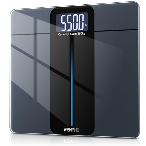 RENPHO Personenwaage Digital Testsieger 2024, Max 250 kg, Waage Personen mit extrem hoher Tragkraft, Großer Plattform, Großer LED-Anzeige, Höchste Genauigkeit bis 50g, 33 x 30 cm, Core 1L